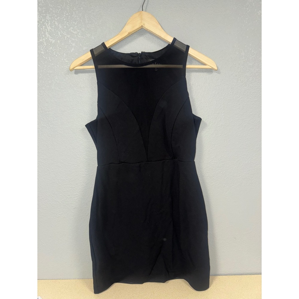 Lulus Black Sleeveless Mesh Illusion Neckline Bodycon Mini Dress Size Medium